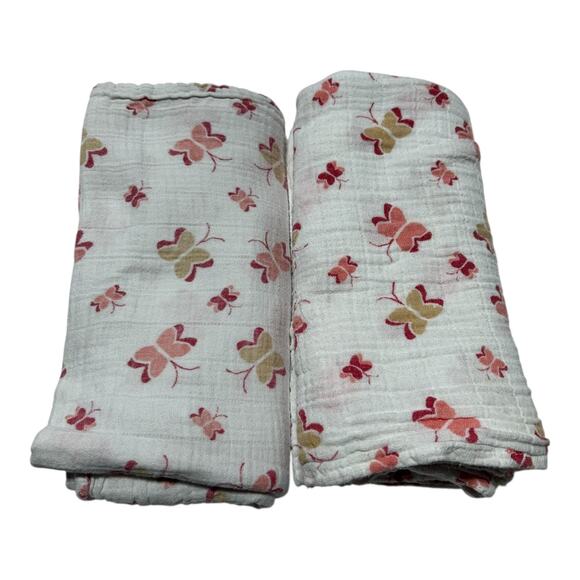 2 Aden & Anais Pink Tan Beige Butterfly Muslin Swaddle Baby Blanket Cotton - Picture 1 of 6